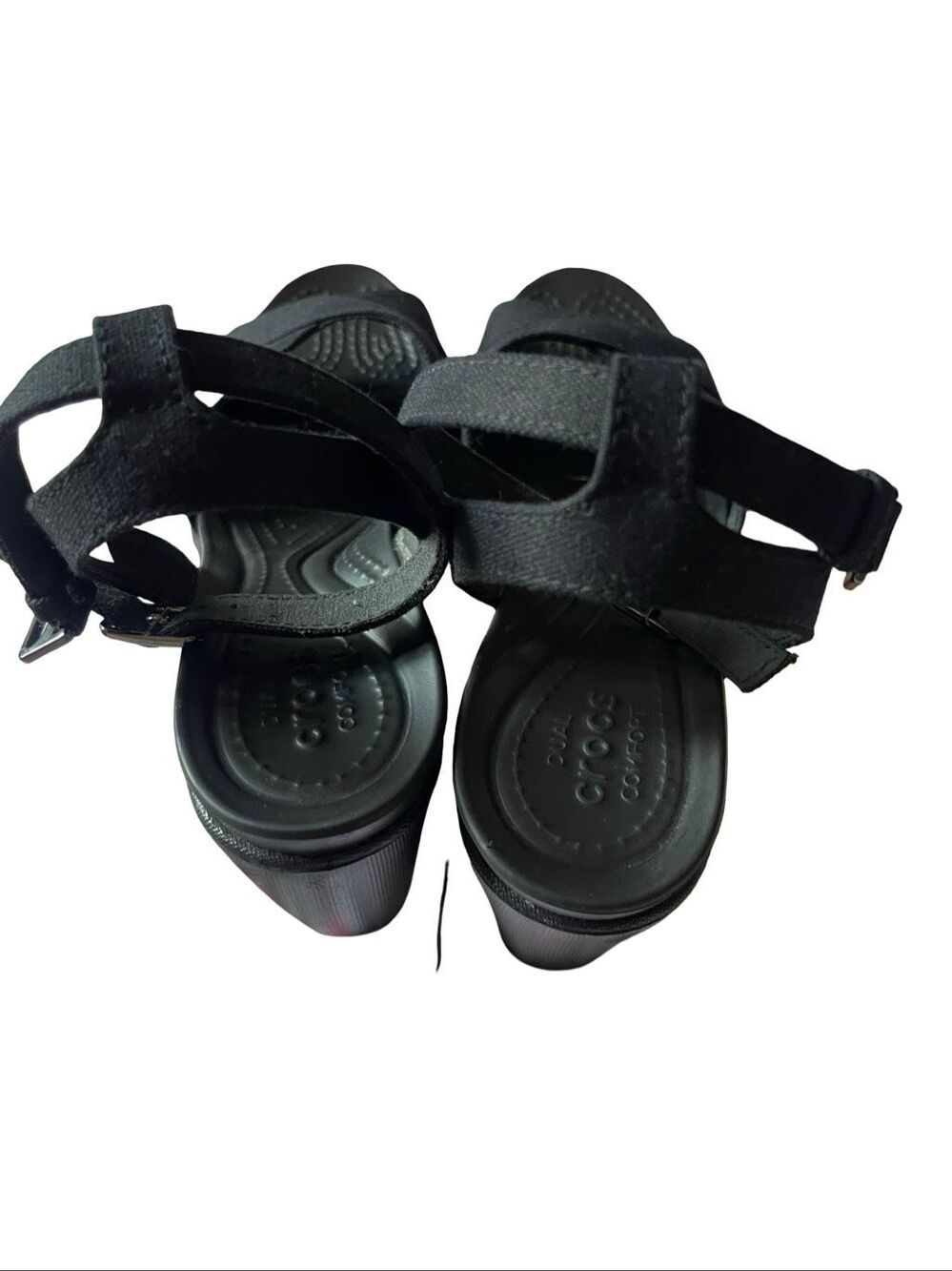 Crocs Womens Black Leigh II Cross Strap Strappy Ankle Wedge Sandals Size 9 - Picture 5 of 10